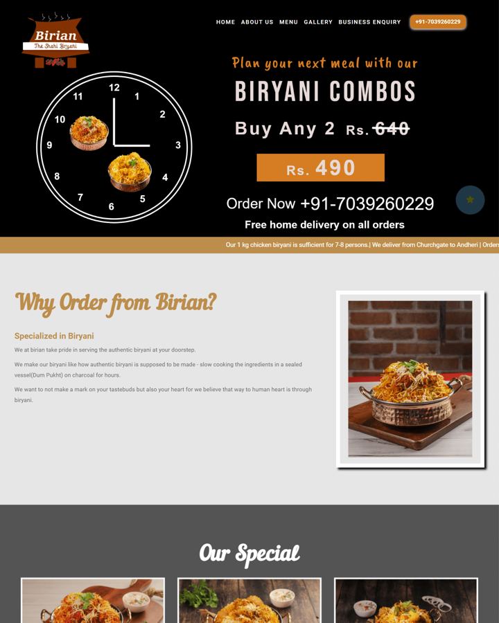 Birian - The Shahi Biryani website or app screenshot